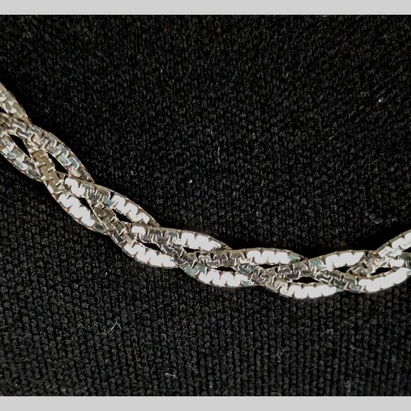 Vintage Italian Sterling Silver Braided Box Chain Necklace 30" Triple Strand 925 - Picture 7 of 12